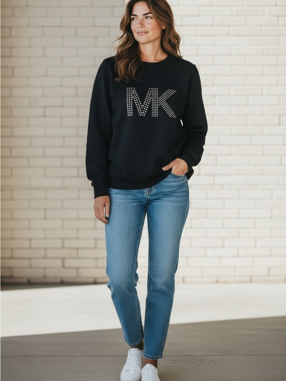 Michael Kors Black Studded MK Logo Sweatshirt